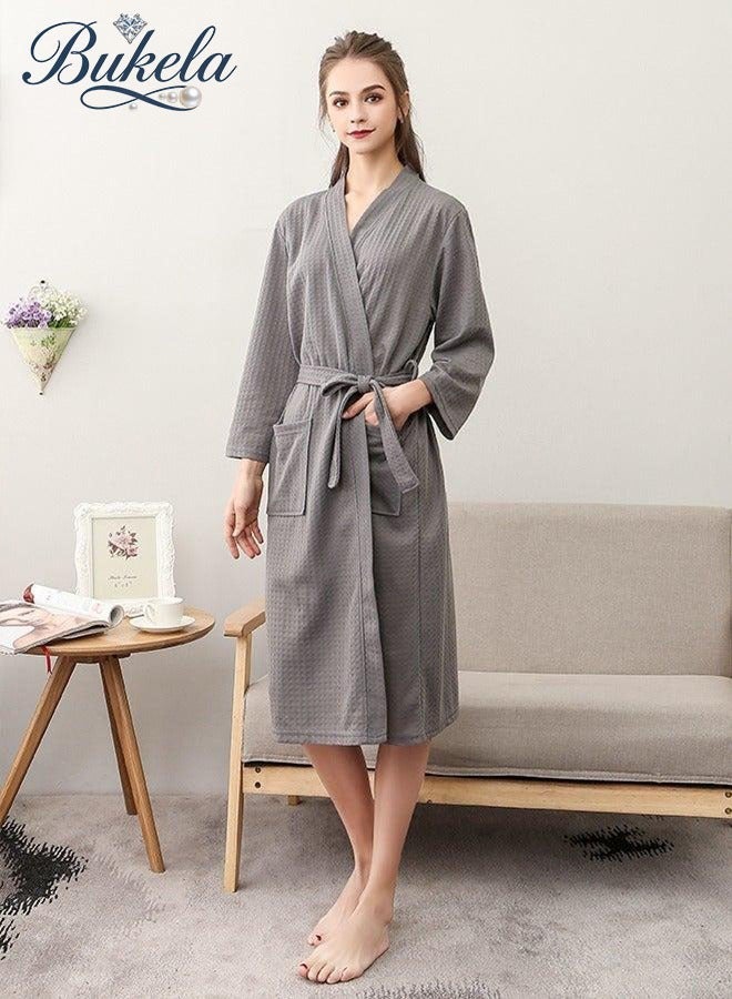 Bukela Waffle Robes Lightweight Knit Bathrobe Sleepwear Kimono Robe Wrap Loungewear with Pocket, Size: M/XL/XXXL - Image 1